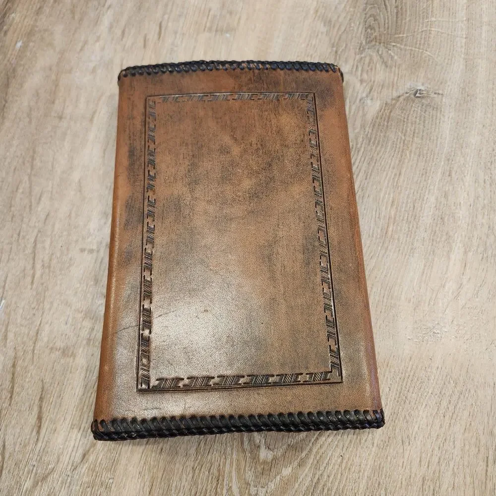 Vintage Hand Tooled Leather Book Journal Cover Handmade Roses Snap Close Signed
